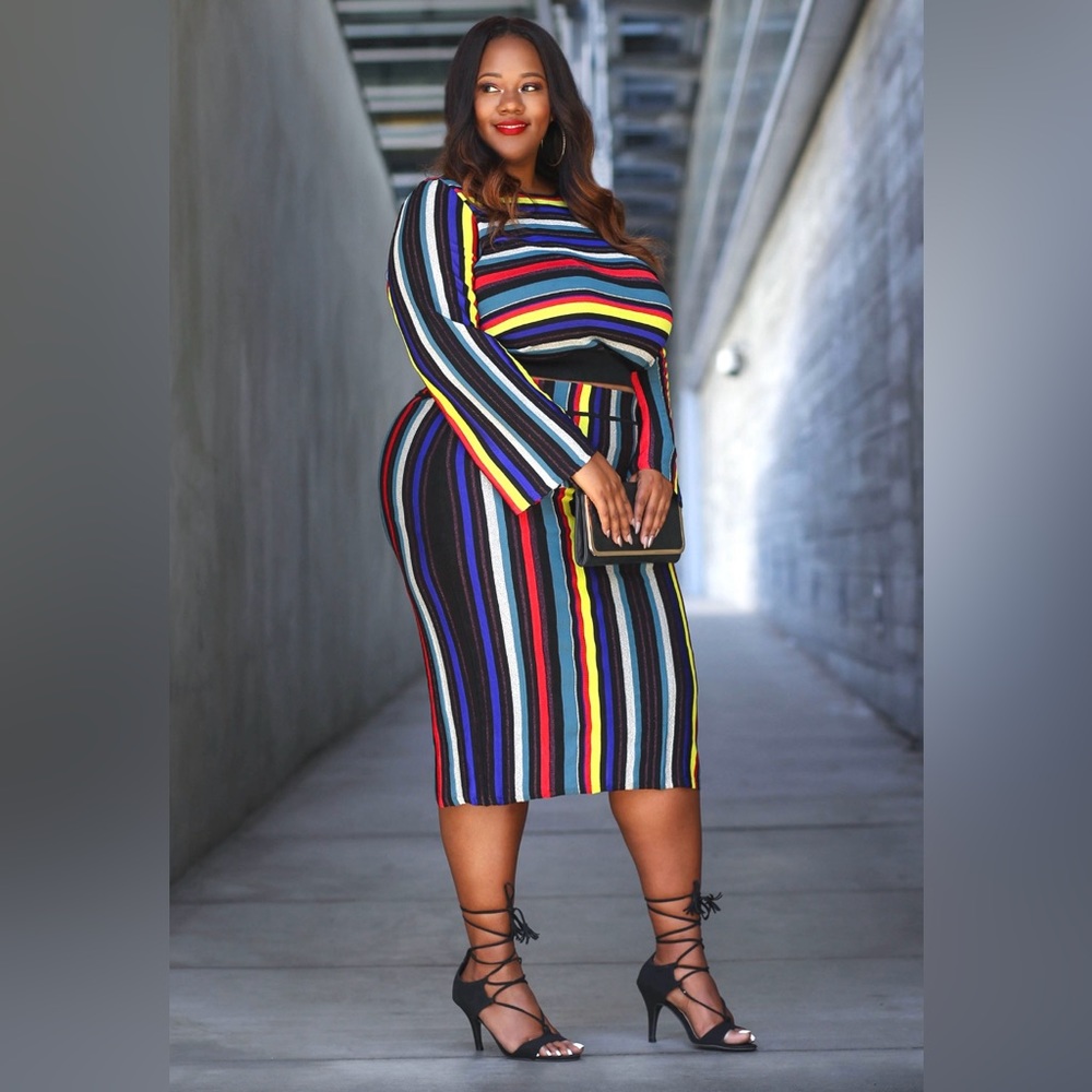 2 pce multi color stripe knit coord set by Rachel Roy